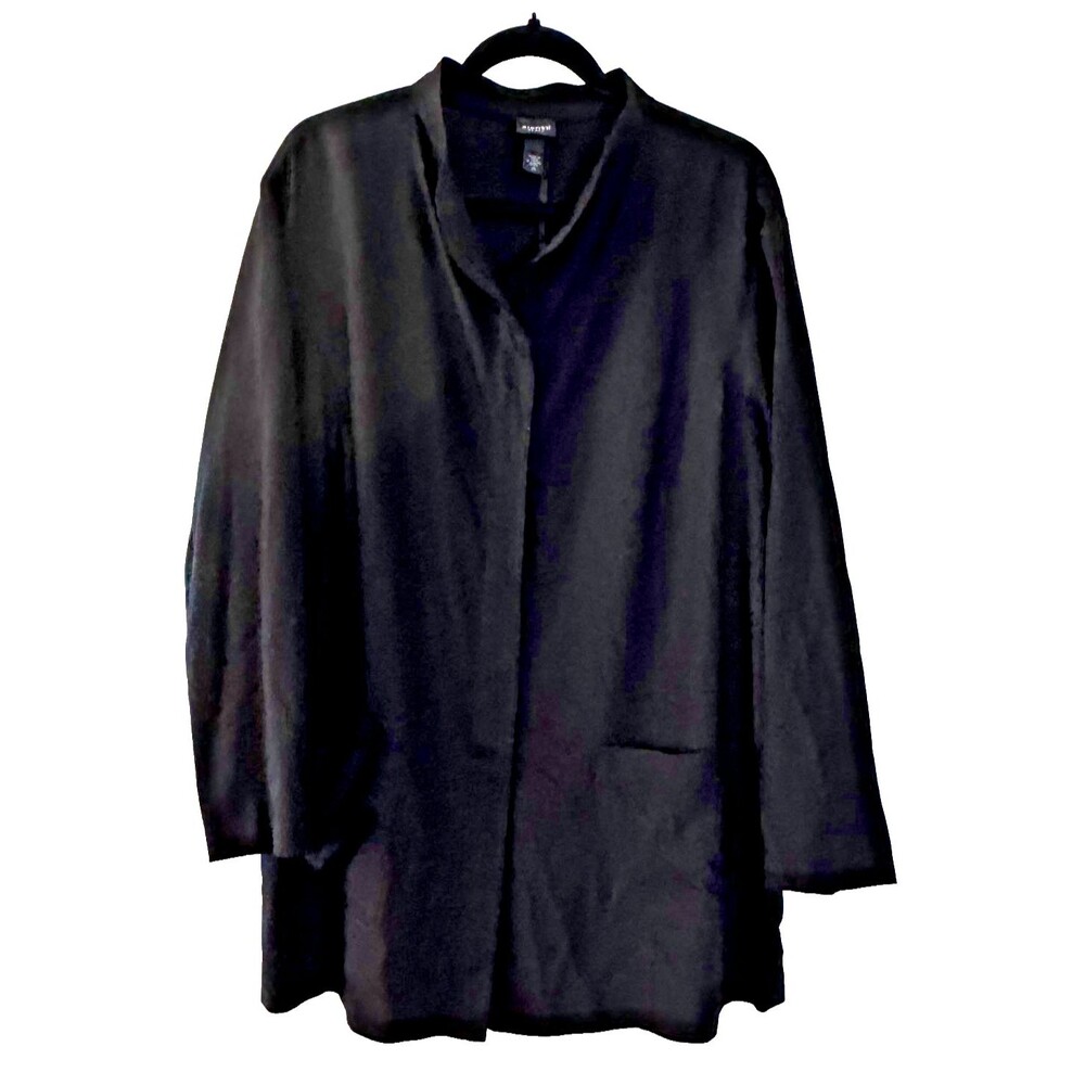 Eileen Fisher Black Wool Open Front Draped Lagenlook Tunic Plus 2X Quiet Luxury